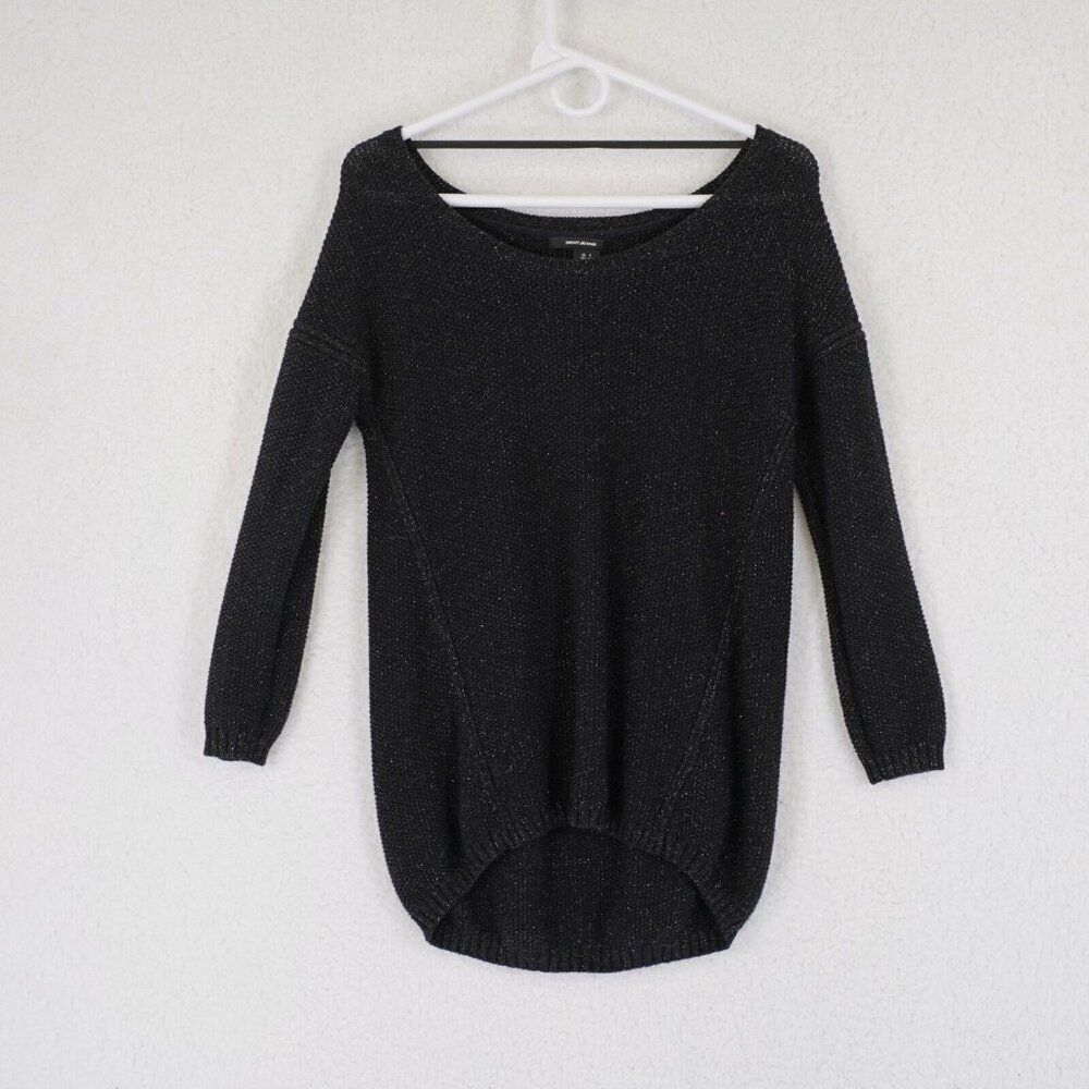 DKNY Jeans Small Black W/ Metallic Gold Spec Scoop Neck Sweater Cotton Acrylic P